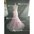 ED Bead Work Sleeveless Lace Appliqued Ankle Length Mermaid Pink Tulle Prom Dress